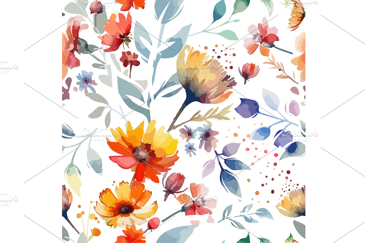 Colorful flowers seamless background, an Illustration by Nenahliadava Design