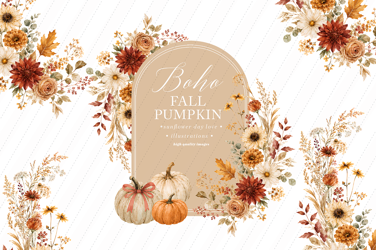Pumpkin Terracotta Floral Clipart, an Object Illustration by Sunflower Day Love (Photo 4 of 4)