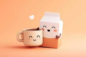 Cup happily hugging a milk carton in soft beige against a warm background, a Food & Drink Photo by AlyaAnd