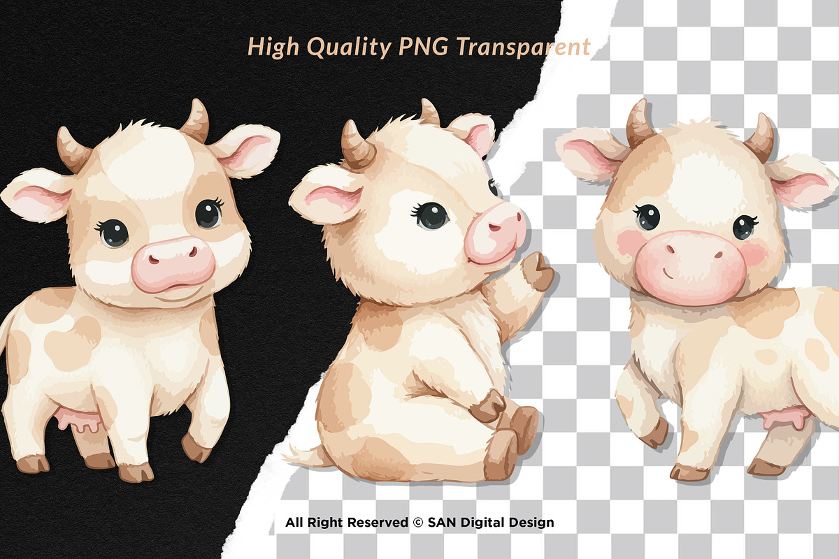 15 Bundle Watercolor Cow Kids Brown, an Animal Illustration by Morspective (Photo 2 of 8)
