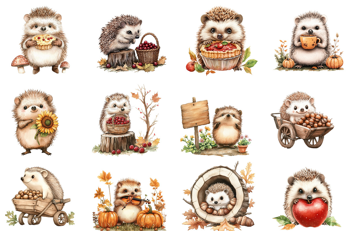 Cute Autumn Hedgehog Garden Clipart, an Illustration by Designworld (Photo 2 of 5)