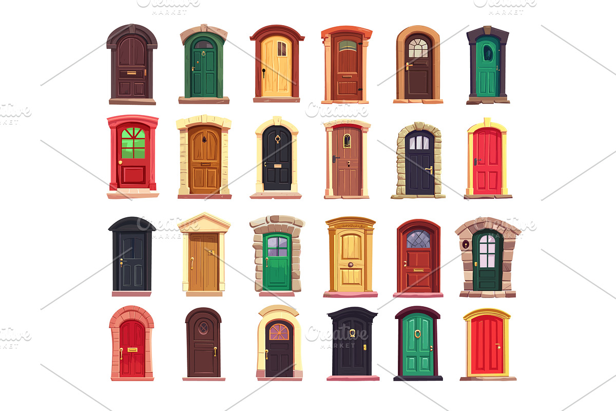 Wooden doors cartoon vector set, an Object Illustration by Onyx
