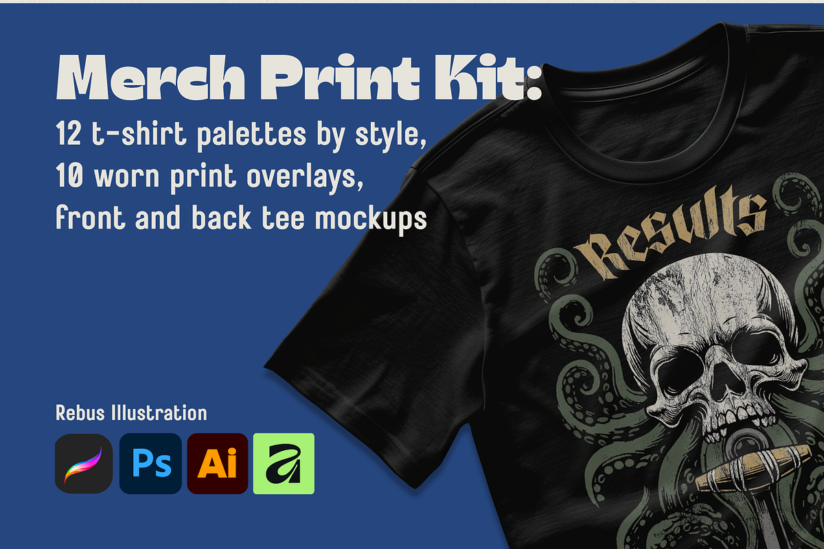 T-Shirt Merch Print Kit + Mockups, a Palette Add-On by Rebus Illustration (Photo 1 of 9)