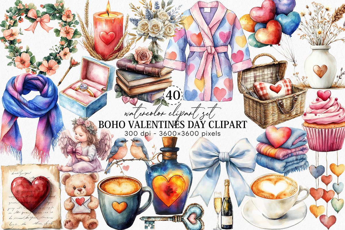 Watercolor Boho Valentines Day, an Illustration by Canvas Craft (Photo 1 of 5)