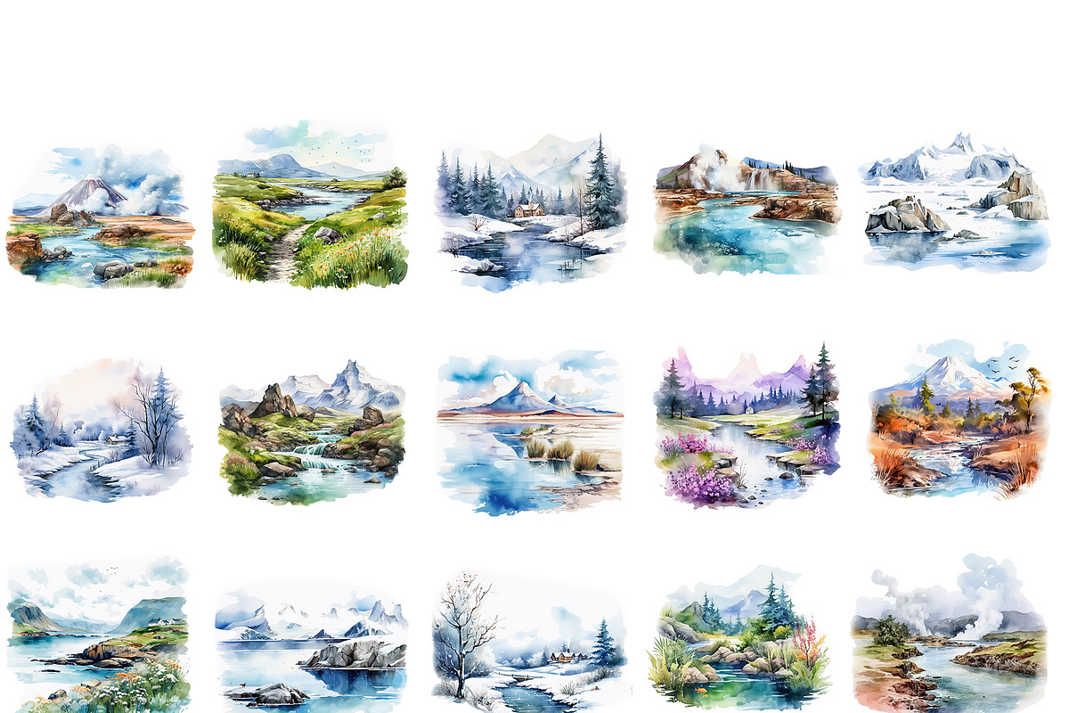 watercolor miniature landscape PNG, a Seasonal Illustration by Bubert Art (Photo 10 of 10)
