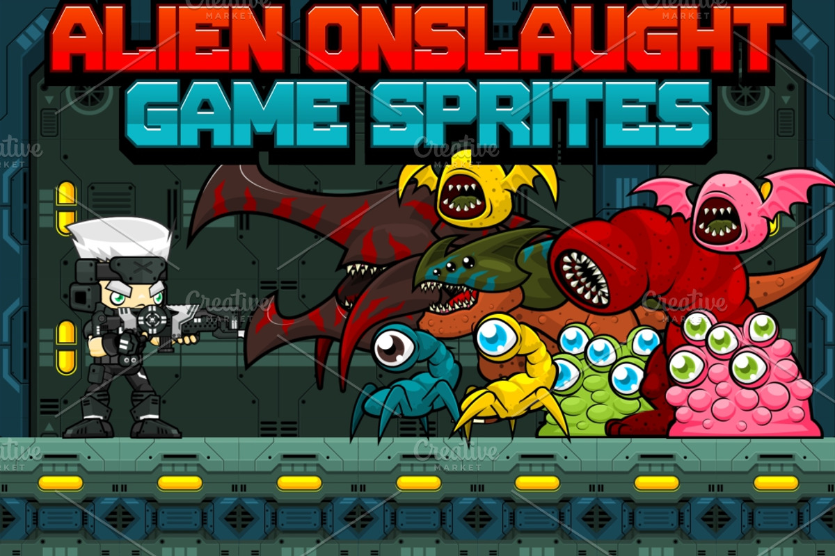 Alien Onslaught - Game Sprites, an Illustration by pzUH (Photo 1 of 5)
