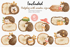 Autumn Hedgehogs Cliparts