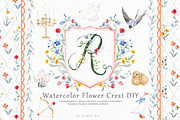 Watercolor Flower Crest DIY, a Decorative Illustration by Graphic Box (Thumbnail 1 of 13)
