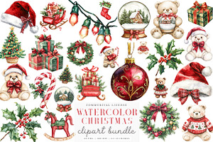 Watercolor Christmas Clipart Bundle