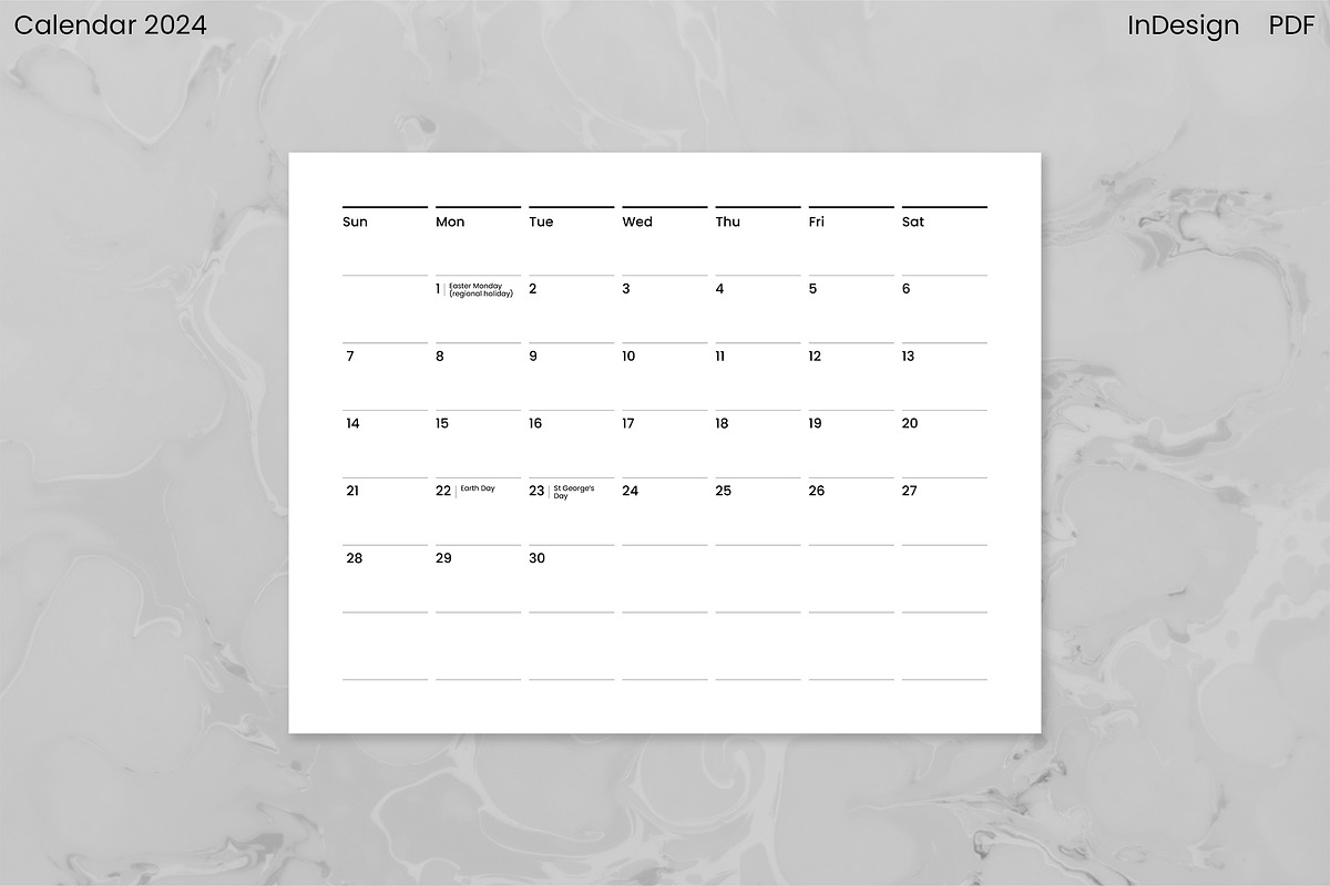 Minimalist Calendar 2024 (InDesign), an Object Graphic by Kessens (Photo 11 of 28)