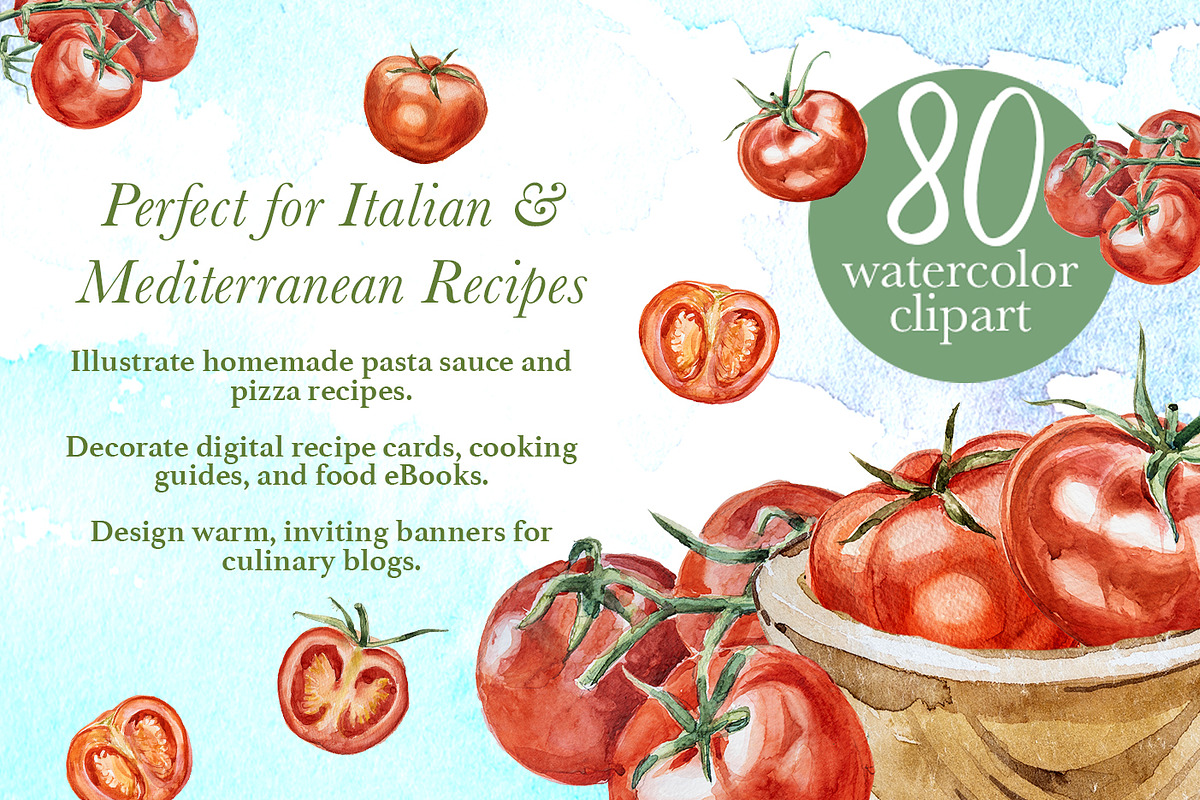 Salad Watercolor Clipart Set, a Food Illustration by ArtCreationsDesign (Photo 8 of 13)