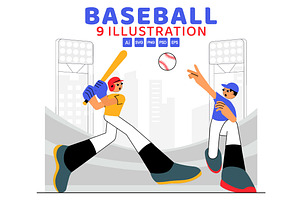 9 Baseball Player Sport Illustration, a Sport Illustration by denayunebgt