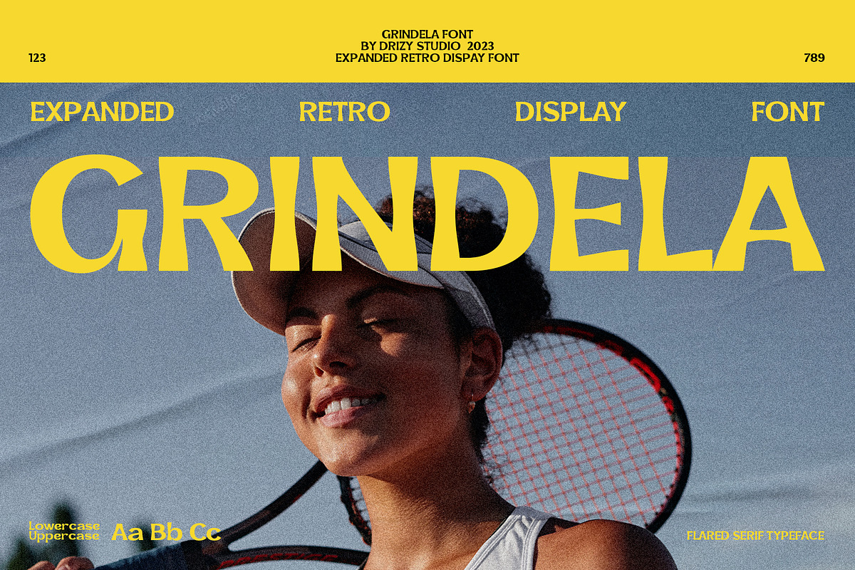 Grindela - Expanded Retro Font, a Sans Serif Font by Drizy (Photo 1 of 10)