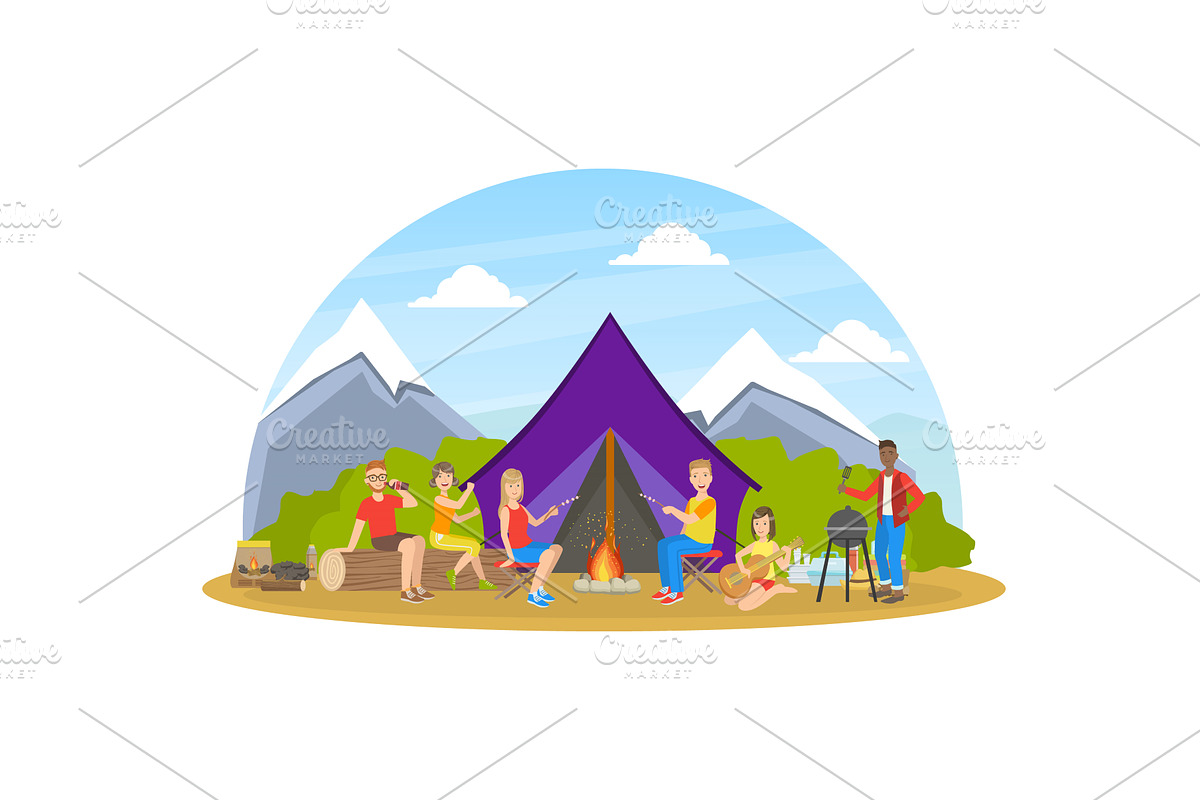 People Camping and Hiking on Nature, a Sport Illustration by TopVectors