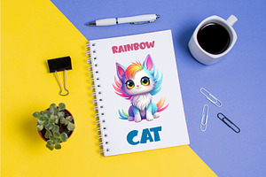 Cute Rainbow Cat. TShirt Sticker.