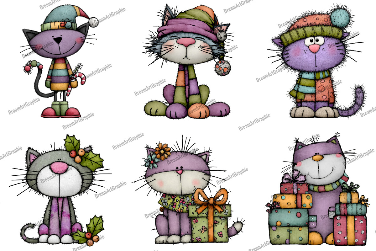 Funny Christmas Cats Clipart, an Illustration by DreamArtGraphic (Photo 4 of 5)