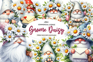 White Gnome Daisy watercolor Clipart, an Illustration by CreationArt
