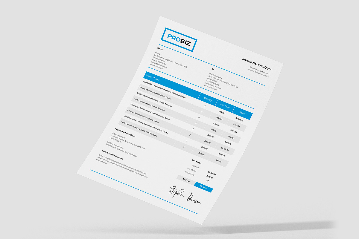 Invoice Business Template ProBiz, a Stationery Template by artbart (Photo 2 of 8)