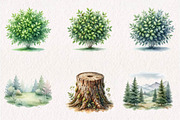 Watercolor Forest Woodland Clipart, a Seasonal Illustration by CreationArt (Thumbnail 3 of 7)