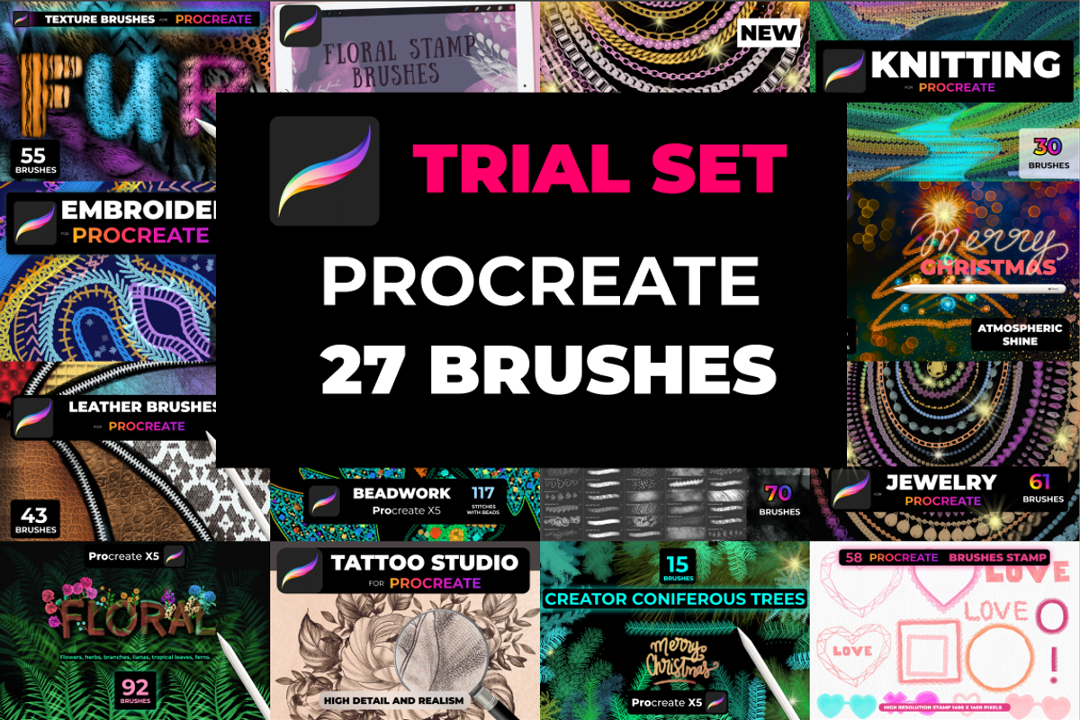 Trial set of 27 brushes Procreate, a Brush Add-On by Graphics Resources (Photo 1 of 2)