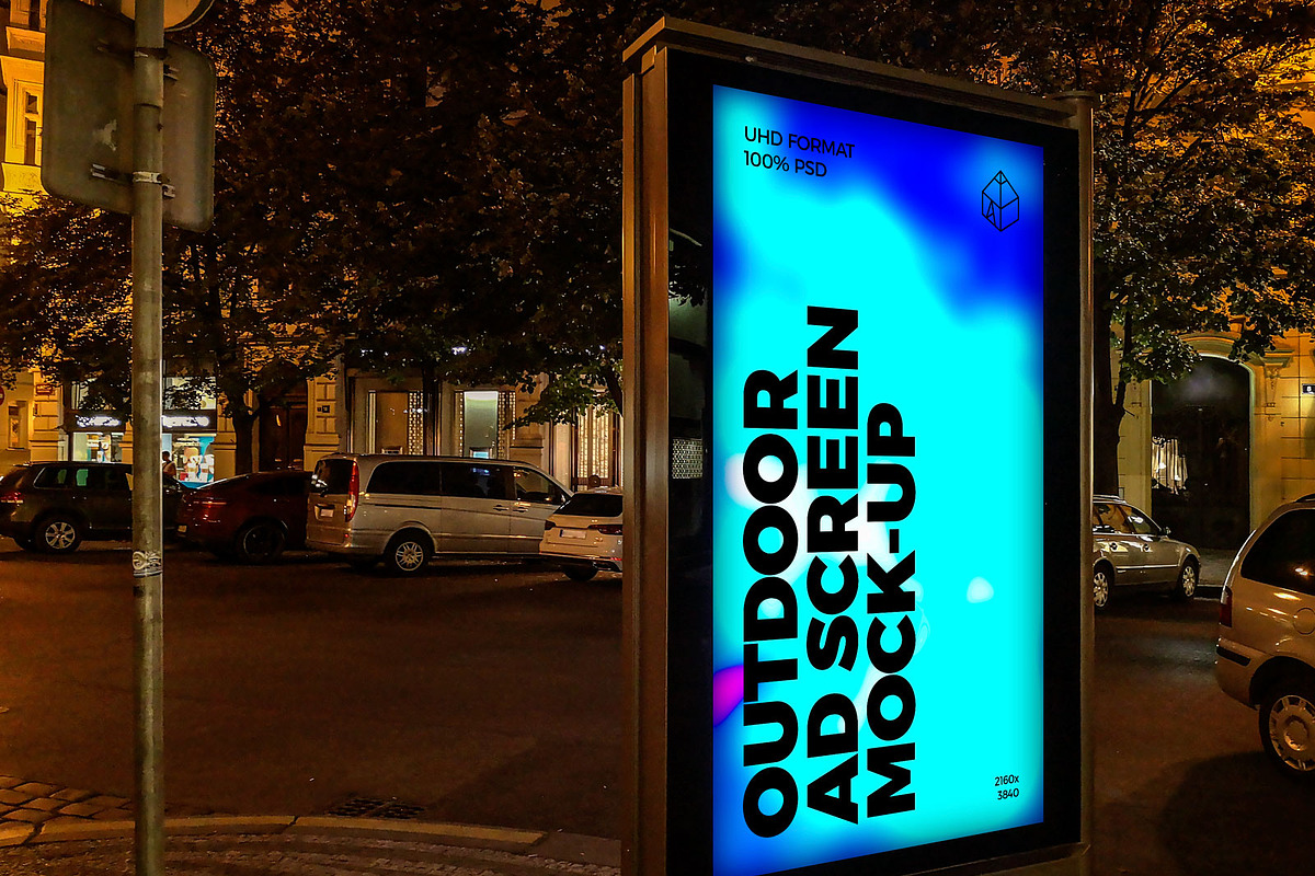Outdoor Night Ad Screen MockUps 3, an Advertising Mockup by Graphic Shelter