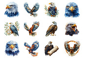 Watercolor Eagles Clipart, an Illustration by SinaCreation (Thumbnail 2 of 5)