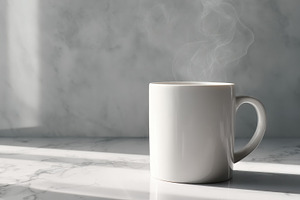 White Mug Steaming on Marble, a Food & Drink Photo by Virgo Studio