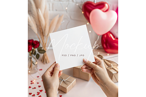 Valentines Square Card Mockup, a Product Mockup by TatiMockup