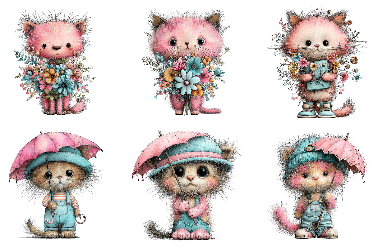 Whimsical Summer Cats Clipart, an Illustration by GatewayDesign (Photo 2 of 6)