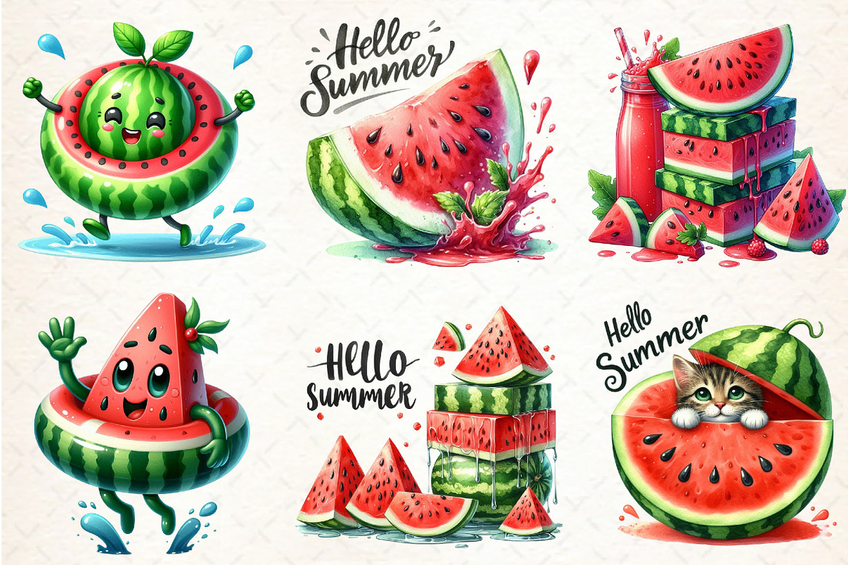 Hello Summer Juicy Watermelon Clipar, an Illustration by Libby Wishes (Photo 4 of 5)