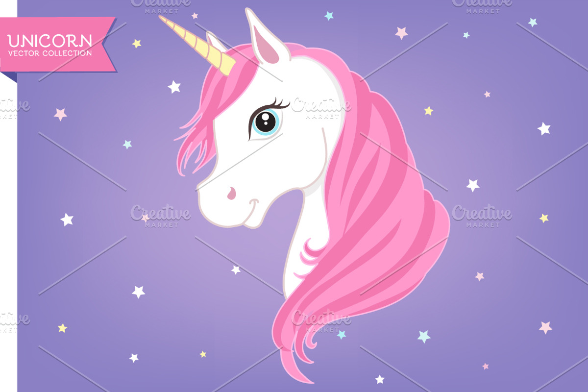 White unicorn head. Ai+EPS+PNG+JPG, an Animal Illustration by Cheremuha (Photo 1 of 3)