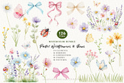 Pastel Wildflowers & Bows Clipart, a Decorative Illustration by OKArtHub (Thumbnail 1 of 11)