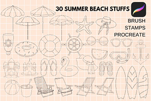 30 Summer Beach Stuff Brush Stamps