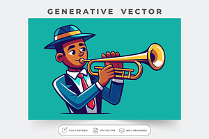 A jazz musician plays the trumpet pa, a Graphic by SouravDesign