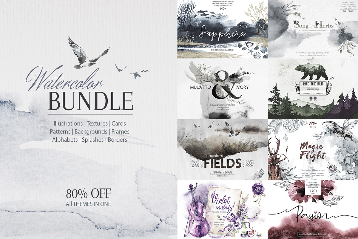 80% Off. Watercolor Bundle. 9 in 1, an Animal Illustration by Anastezia ...