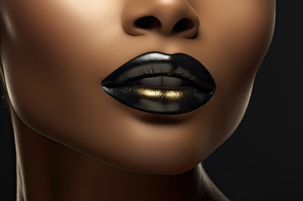 Beautiful black woman black colour lips, close-up, black skin, radiating timele, a Beauty & Fashion Photo by zakiroff