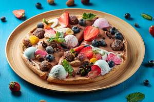 ice cream pizza AI generated, a Photo by WorldOfPhotos