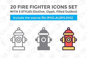 20 FireFighter Icon With 3 Styles