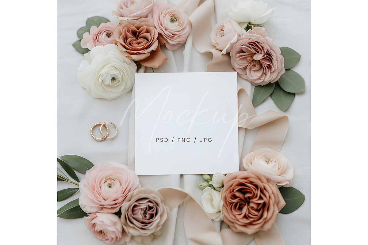Square Wedding Mockup Boho Floral, a Product Mockup by TatiMockup (Photo 1 of 3)