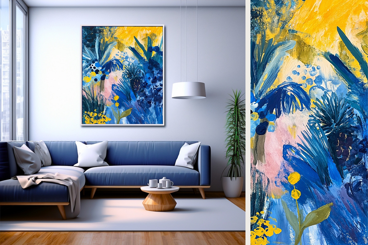4 Blue Yellow Flower Wall Art Print, a Decorative Illustration by ARTOZEN DIGITAL (Photo 3 of 6)
