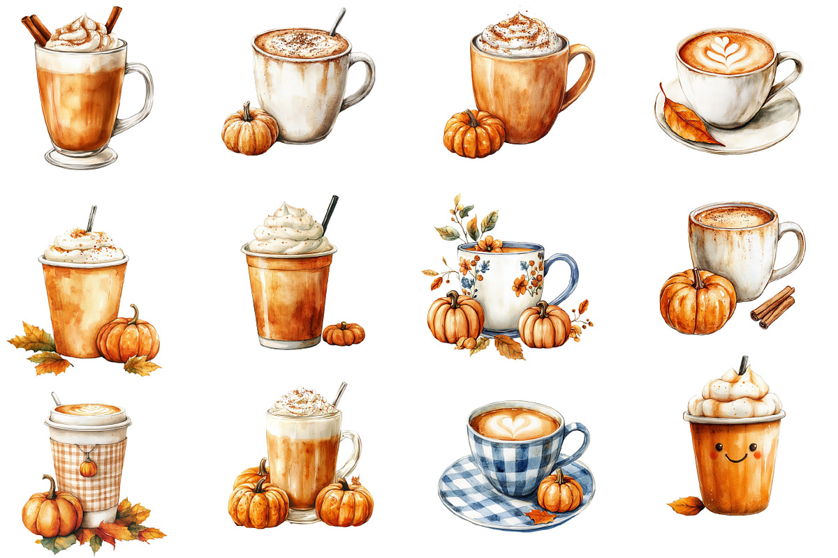 Watercolor Pumpkin Latte Clipart, an Illustration by Designworld (Photo 2 of 5)