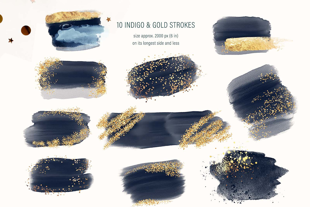 Indigo & Gold Brush strokes and spla, a Texture Graphic by My Wondercolor (Photo 2 of 7)
