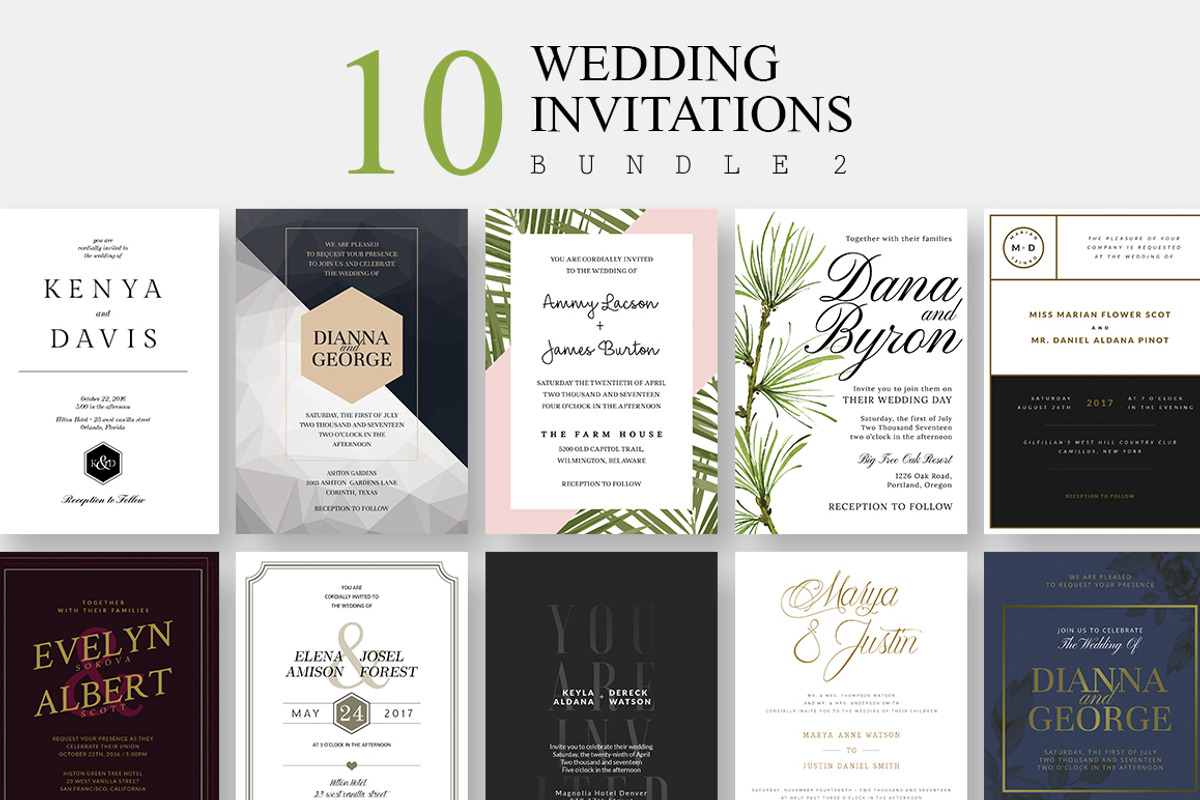 10 Wedding Invitations - Bundle 2, an Invitation Template by Print The Love Boutique (Photo 1 of 2)
