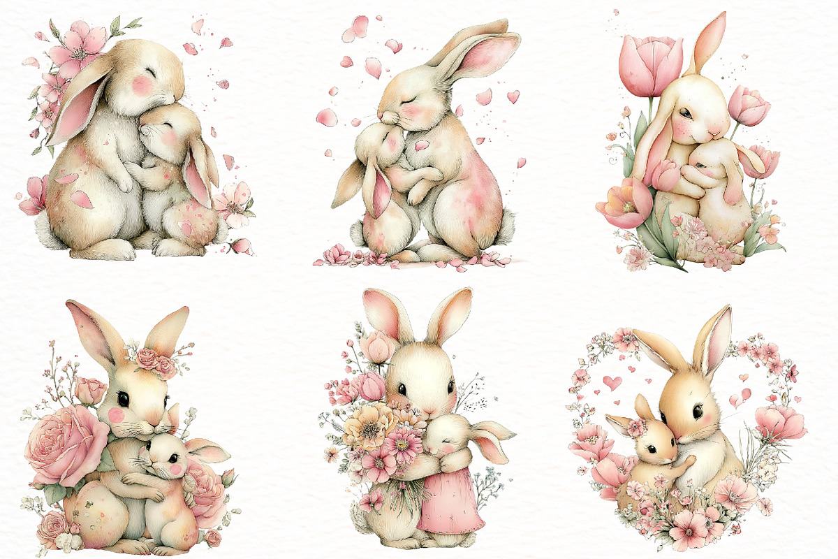 Whimsical Mother's Day Bunny Clipart, an Illustration by Designworld (Photo 3 of 8)