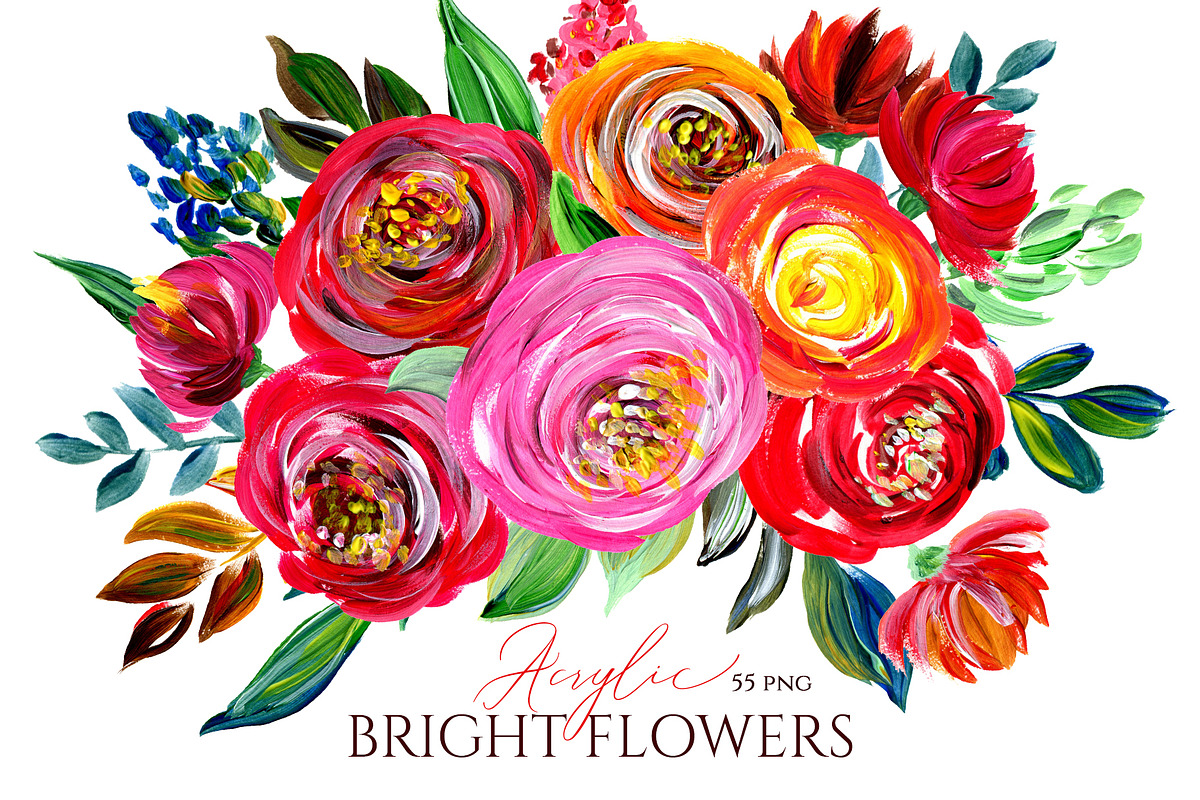Acrylic & Watercolor Flowers Roses, an Illustration by GraphicsDish (Photo 1 of 2)