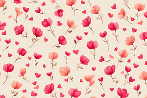 Floral pattern with hearts on beige background, a Holiday Photo by AlyaAnd