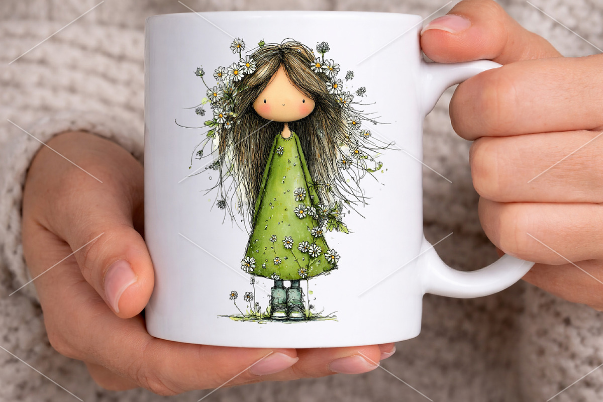 Whimsical Spring Girl Clipart Bundle, an Illustration by Canvas Craft (Photo 7 of 7)