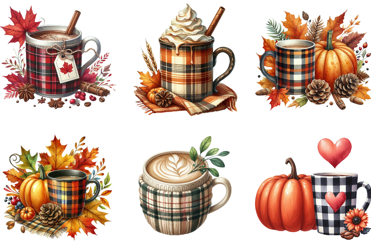 Autumn Plaid Coffee Cup Clipart, an Illustration by DreamArtGraphic (Photo 1 of 4)