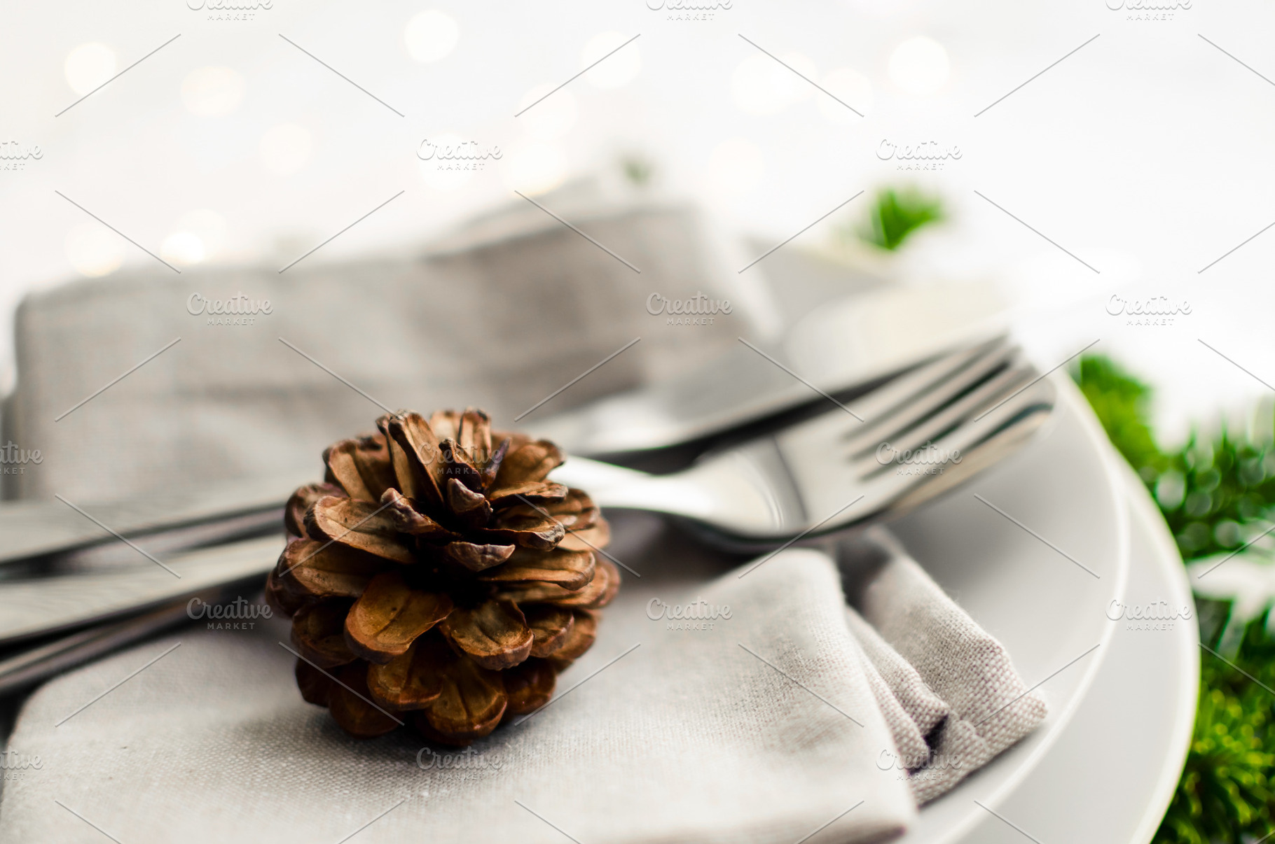 Festive place setting for christmas stock photo containing christmas and table, a Food & Drink Photo by NelliKovalchuk