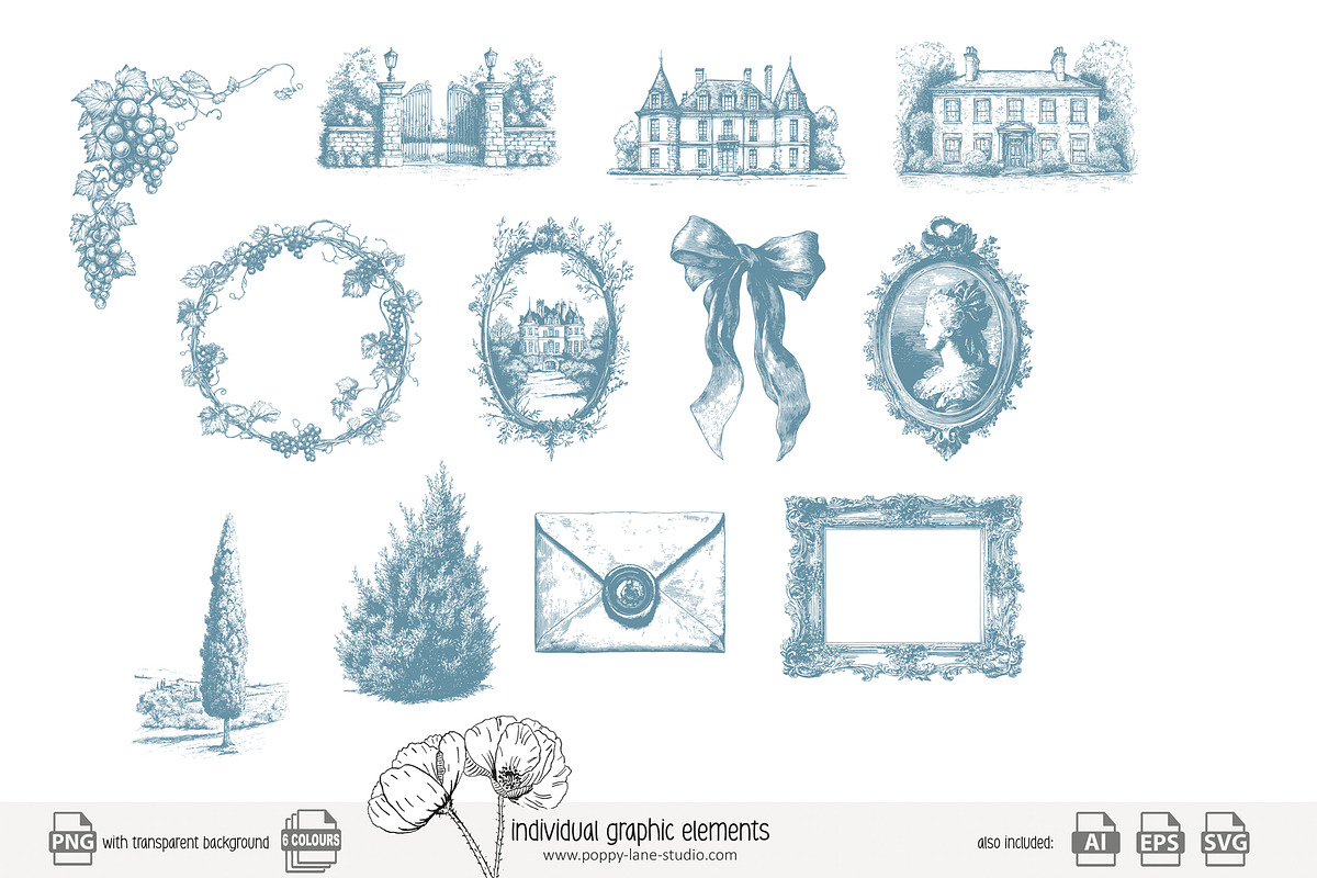 105 line art French Chateau clip art, a Seasonal Illustration by Poppy Lane Studio (Photo 10 of 13)